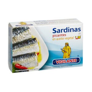 Sardinas picantes en aceite vegetal VIGILANTE Peso neto: 120g
