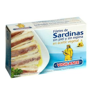 Filetes de Sardinas sin piel y sin espina en aceite vegetal VIGILANTE Peso neto: 120g